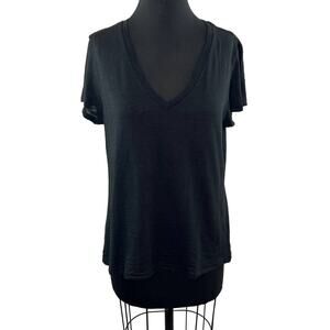 GOLDIE Black Pima Cotton Scoop V-Neck Short Sleeve Tee Basic Shirt Casual Top L